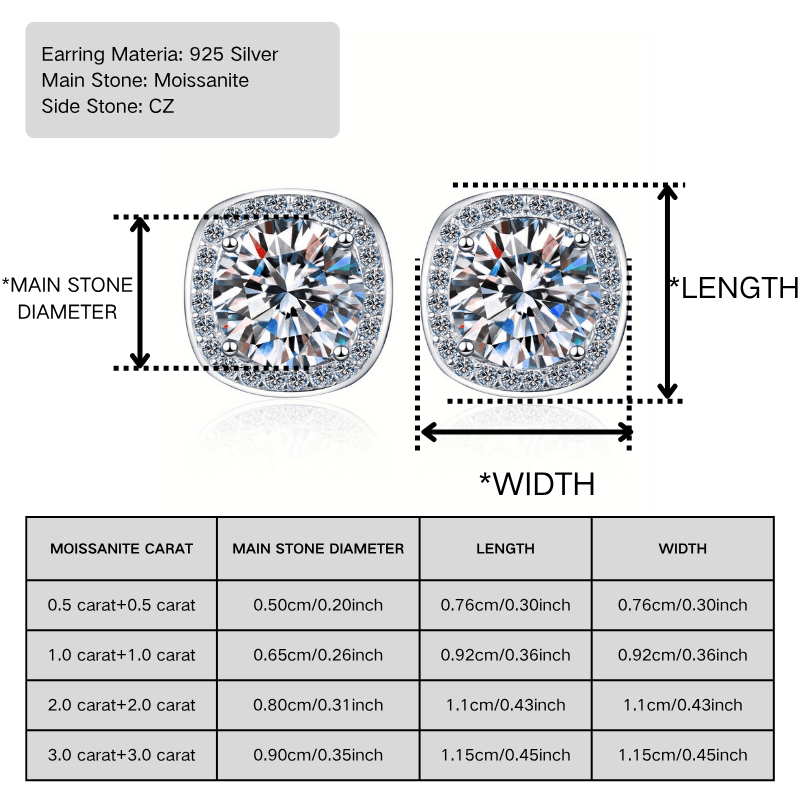 1 Pair Brilliant Round Cut Moissanite Stud Earrings in 925 Silver