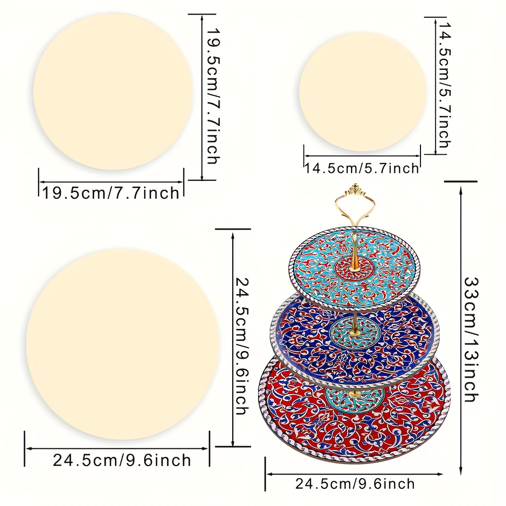 1pc 3-Layer Wooden Display And Serving Tray with Turkish Islamic Art Style Design Patterns, Perfect for Wedding, Birthday, Easter, Thanksgiving, Valentine'S Day, Mother'S Day, Independence Day, Eid Al-Fitr, Christmas
