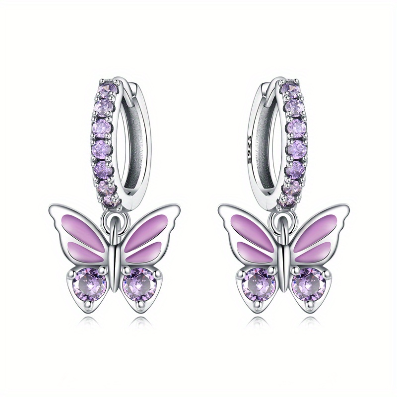 Women's Purple Butterfly Earrings, Hypoallergenic