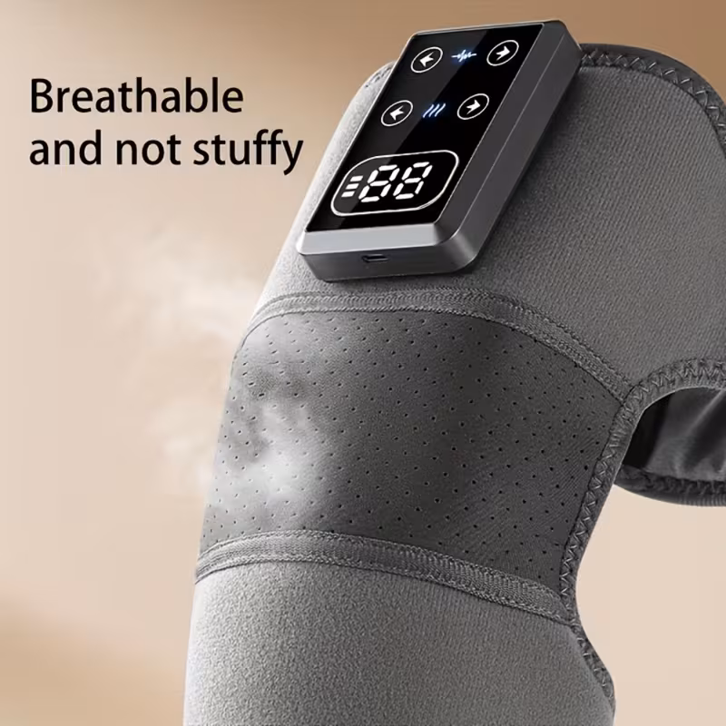 a portable knee massager that offers heating and vibration designed for use on knees elbows and shoulders it adjustable temperature controls and an lcd screen making it leg and knee massages an gift for parents and elderly individuals Product details 5