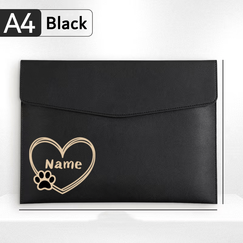 TEMU Sac à documents personnalisé avec nom, comprenant "Nom anglais à d'une cadre de cœur avec de patte de chien" de taille A4, en similicuir coloré,