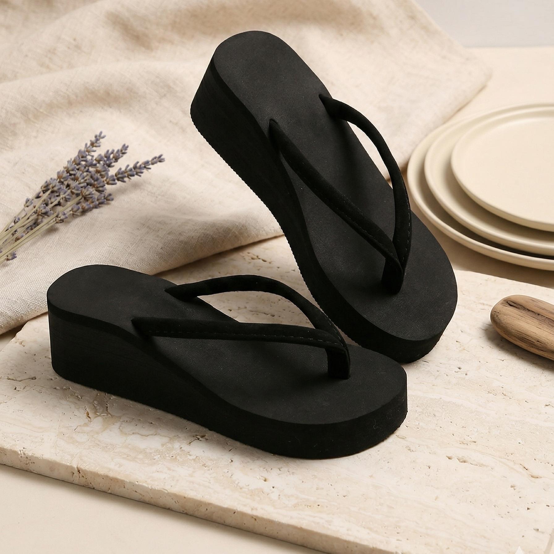 TEMU Zosivc Women's Platform Flip-flops, Thick Sole Wedge Sandals, Summer Beach Slippers, Comfortable Flip-flops, Casual Outdoor Slides, Vacation