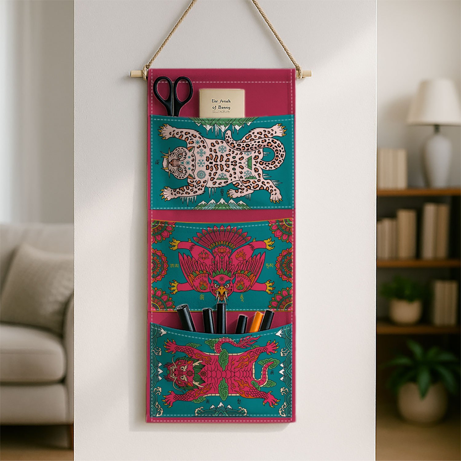 TEMU 1pc Folk Tribal Decorative Wall-mounted Storage Bag - Featuring A Colorful Animal Design, This Fabric Hanging Organizer Is Perfect For Your