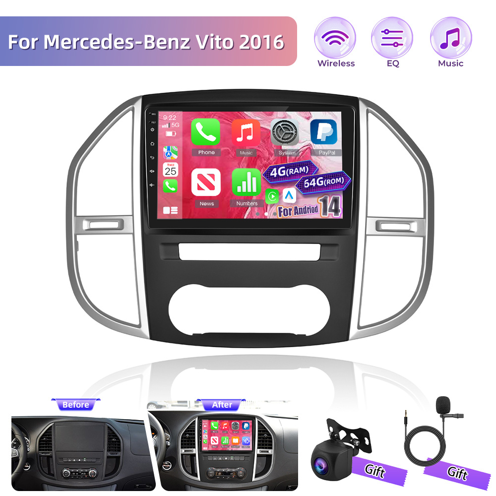 [4+64g] Car Radio For Mercedes-benz 2016, 2din 10 Inch 14 Screen With Wireless Car Touch Screen/bluetooth 5.0/swc/fm/rds/wifi + Reversing Camera + Mic+ Car Frame +as A Gift