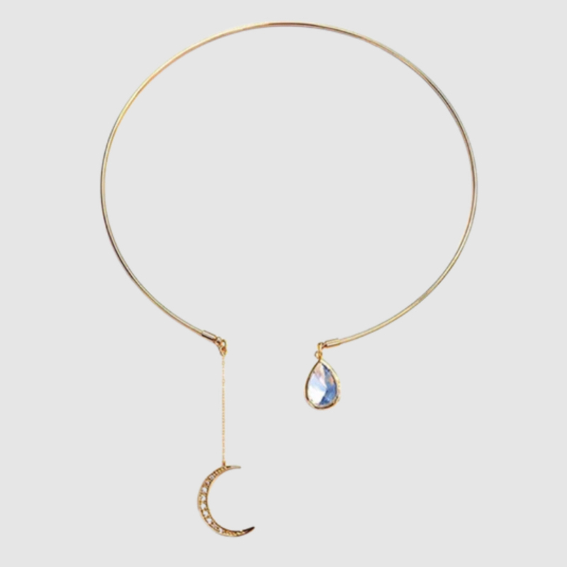 TEMU Exquisite Minimalist Style Collar Necklace, With Moon Water Synthetic Zirconia, Women's Short Necklace, Suitable For Women' Matching, Attending