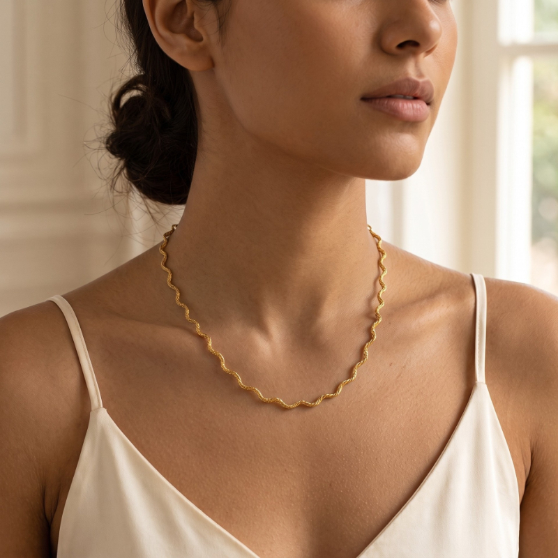 Twisted Wave Thin Clavicle Chain, Stainless Steel