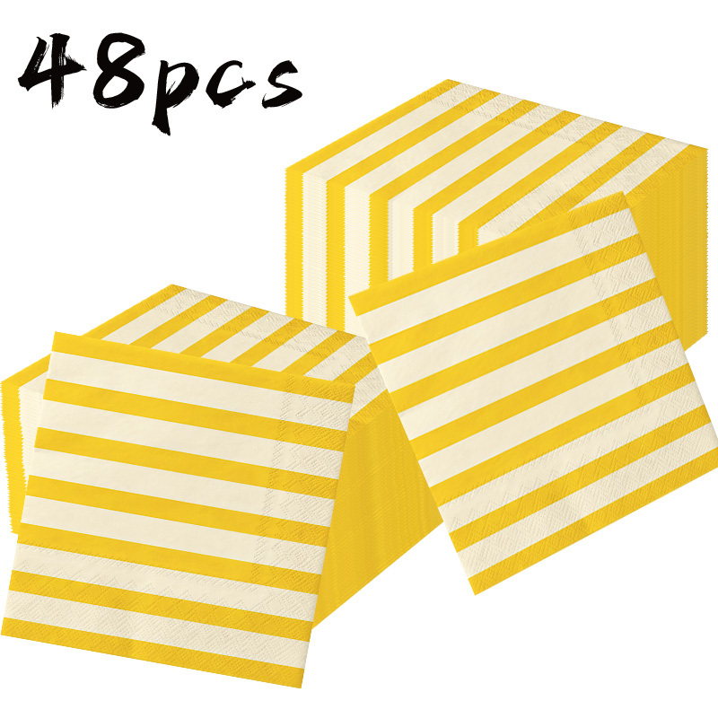 Image of /96pcs Mustard Yellow Striped Napkins, Disposable Napkins Suitable For Decorative Bear-themed Party Napkins, Suitable For Daily Picnics And Bear-themed Party Decorations