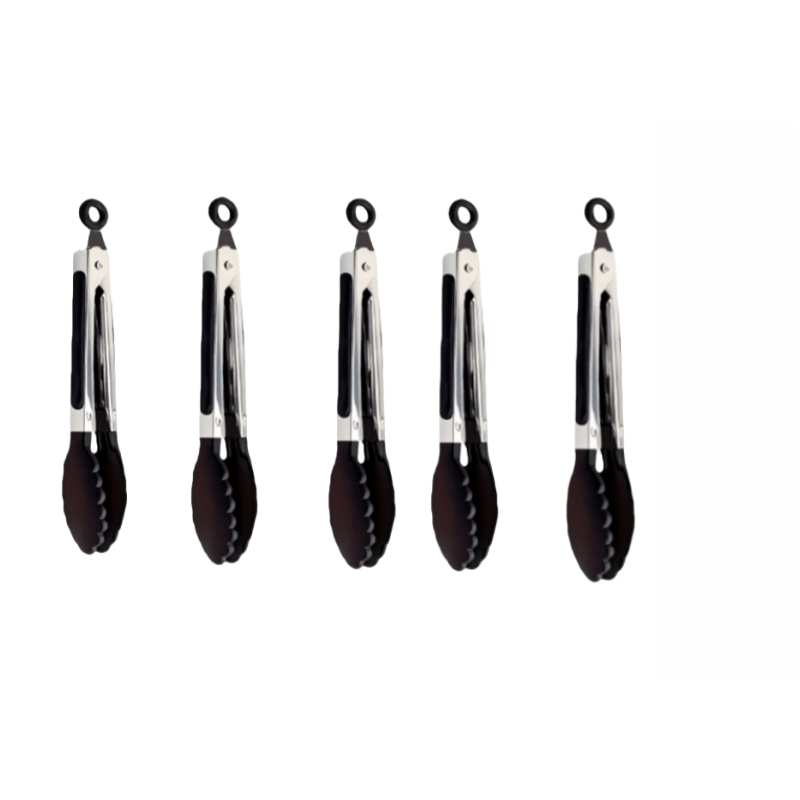 TEMU 5pcs Black Color, Purple Color And Random Colors, Stainless Steel Food Tongs With Handles - Bbq, Steak, Buffet, Outdoor Cooking, And Carry,