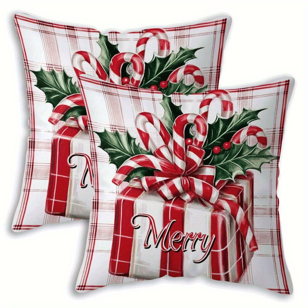 TEMU 2pcs Christmas Candy Cane & Gingerbread/ Print Decorative Pillowcases Suitable For Bed, Sofa - Contemporary Holiday Bedding With Zipper Closure,