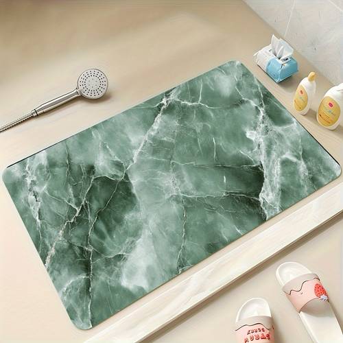 1 tapis de antidérapant à texture marbre jade vert, à forte absorption , lavable en machine, adapté aux de bain, chambres, cuisines et buanderies, un tapis à séchage rapide