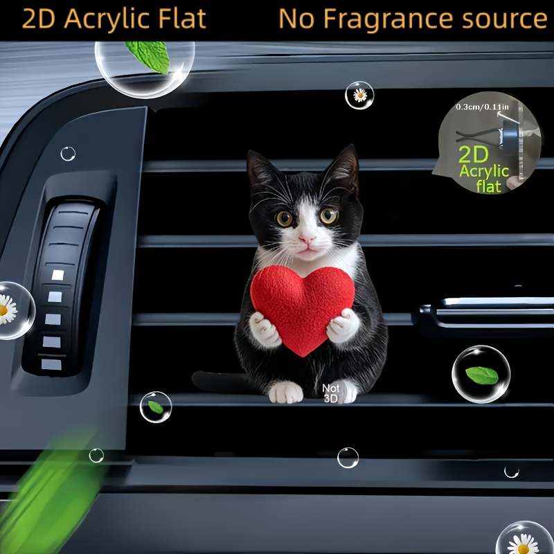 TEMU 2d Flat 1pc Cat Holding A Heart Pattern, 2d Flat Acrylic Car Air Outlet Decoration, Car Air Freshener, Stylish Acrylic Car Accessory, Trendy Car