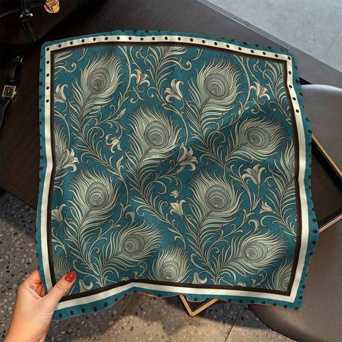 imagen del artículo 1 de bufanda cuadrada con estampado vintage de plumas de de 35.4/17.7 pulgadas, se puede usar como para la cabeza, cinta para el cabello, para outfits diarios, fiestas en y viajes, accesorio elegante es para y verano