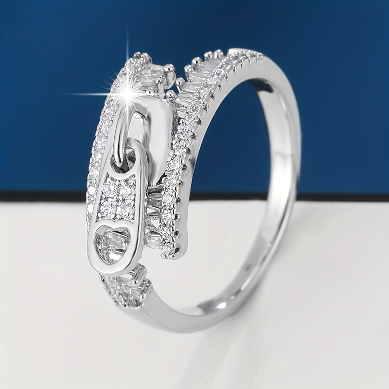 A Stylish Ring, Synthetic Cubic Zirconia, Copper Base, Unique Plating, Elegant Zipper Design, Suitable For Daily Wear And Gifting- Single Piece