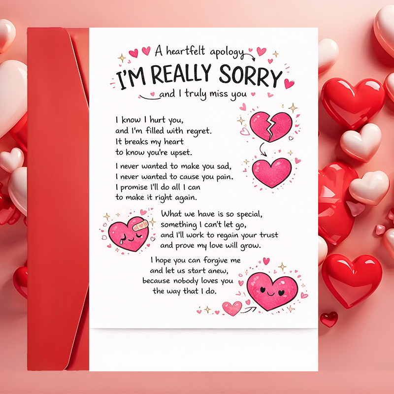TEMU 2pcs (one Envelope And 1 Greeting Card) Romantic Sorry Card With Message Couples And To Regret And Rebuild In Relationships