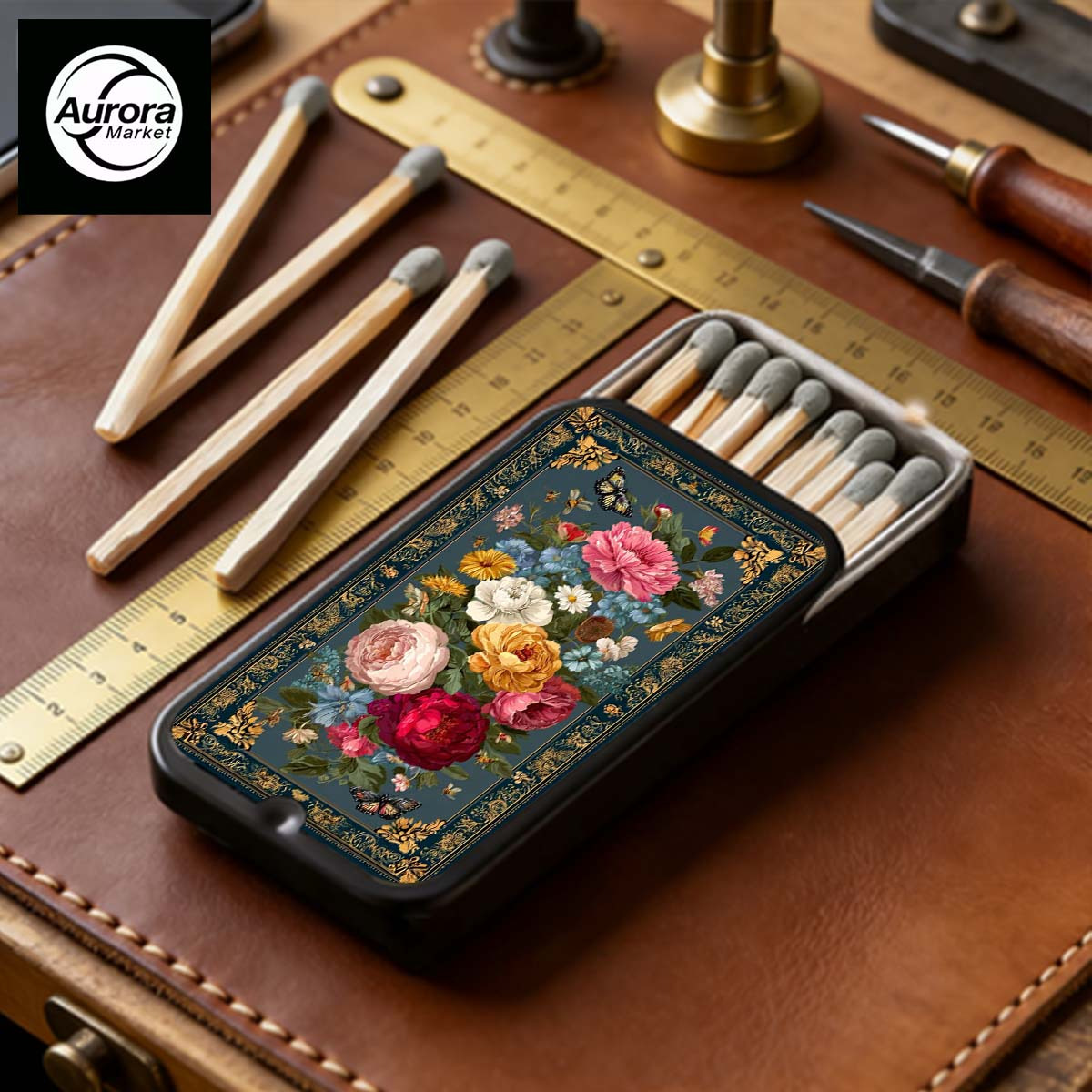 TEMU 1pc, Matchbox With Butterflies And Bees In A Flower Cluster, Full-frame , Valentine's Day , Vintage Traditional Exquisite Design, Simple And