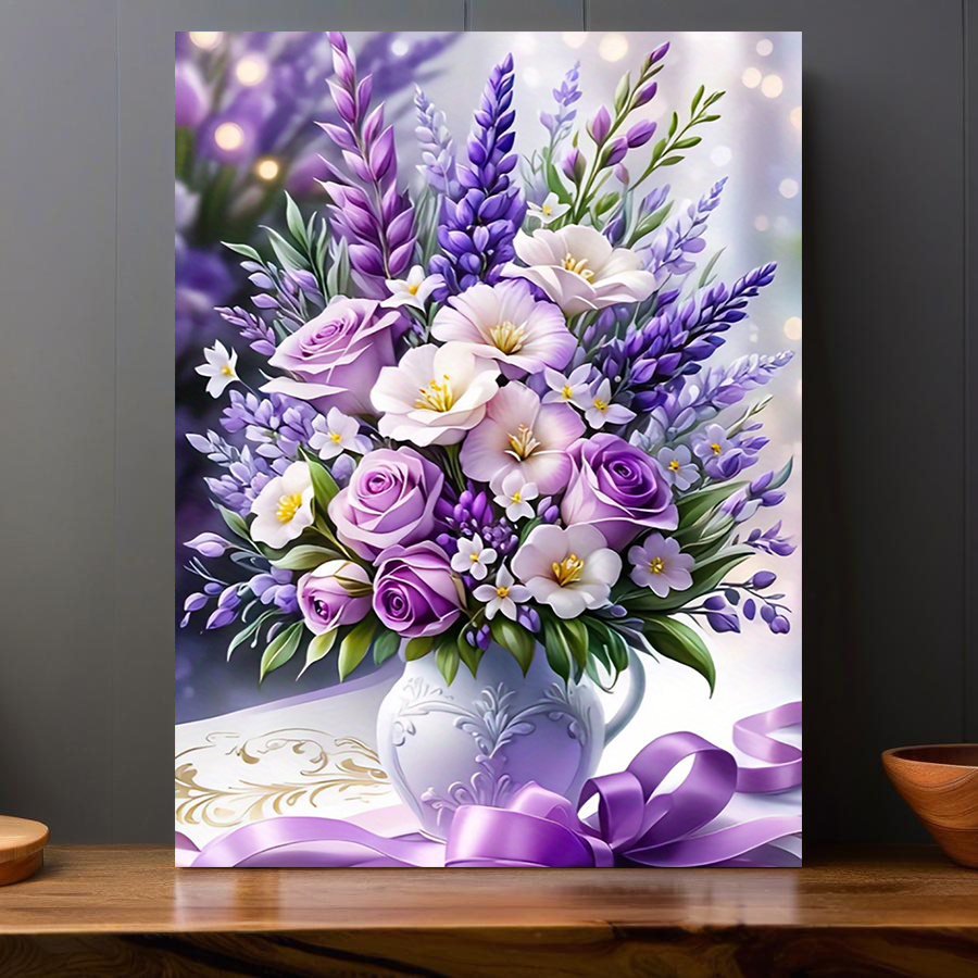 

1pc Purple Floral Canvas Art Print, Decor For Home, Bedroom, Kitchen, Living Room, Bathroom, Hotel, Cafe, Office - 12x16 Inch, Room Decor