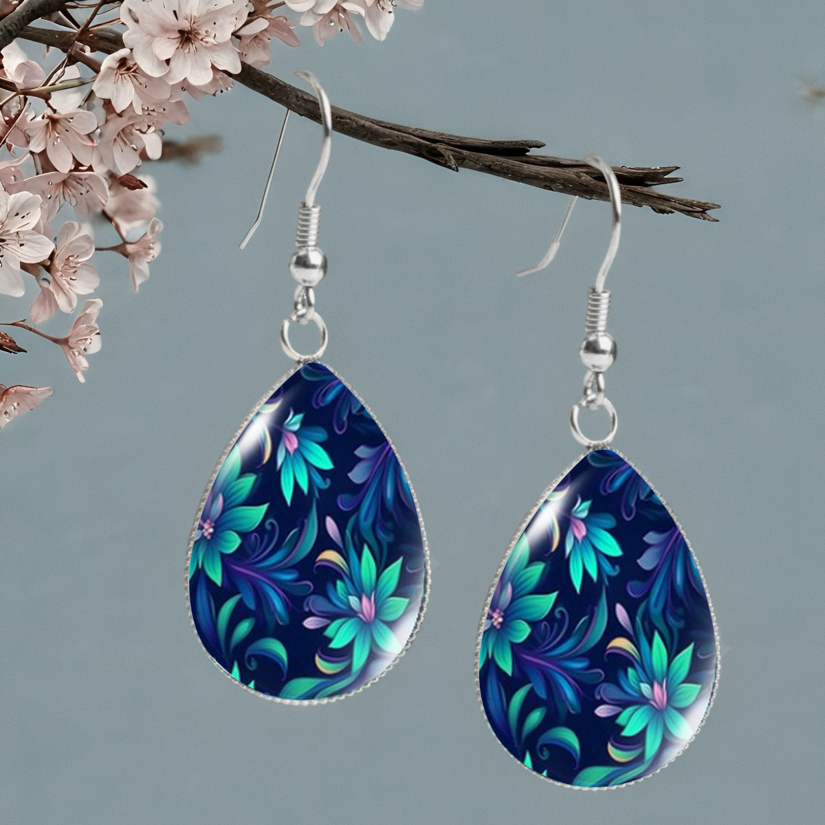 TEMU 1 Paire de Boucles d'Oreilles Exquises à Motif Fleurs et Branches Colorées sur , Idéales pour Tenue Décontractée ou Festivals, Cadeau