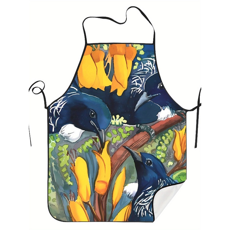 TEMU 1pc New Zealand Tui Bird Print Adult Sleeveless Apron - Wildlife Themed Kitchen Apparel, For,, Bbq, & (unisex)