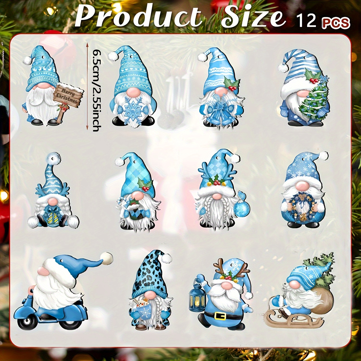 Image of 12 Christmas Gnome Ornaments - Handcrafted Wooden Hanging Decorations, Suitable For Christmas Trees And Holiday Parties, Battery-free