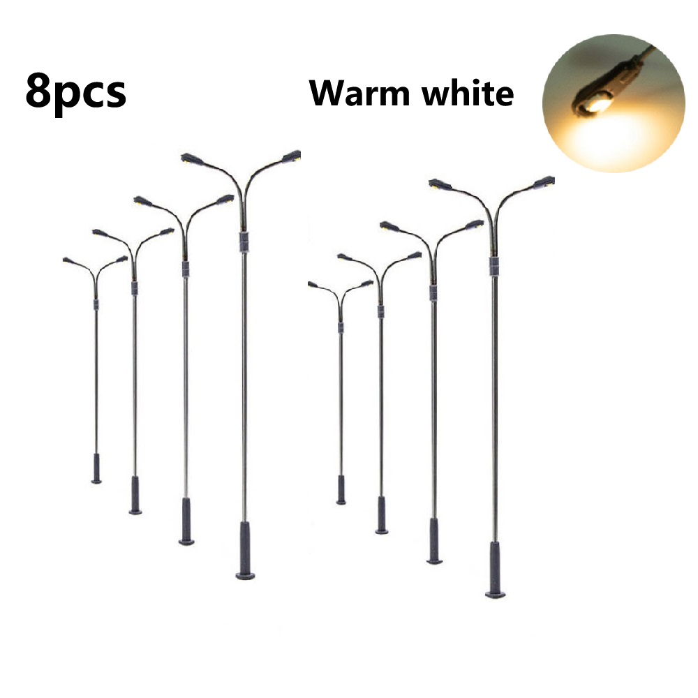 Image of 8pcs Model Railway Height 11cm Single-head/ Two-heads Warm White/ White Lamp Street Lights Diy Train Layout Landscape