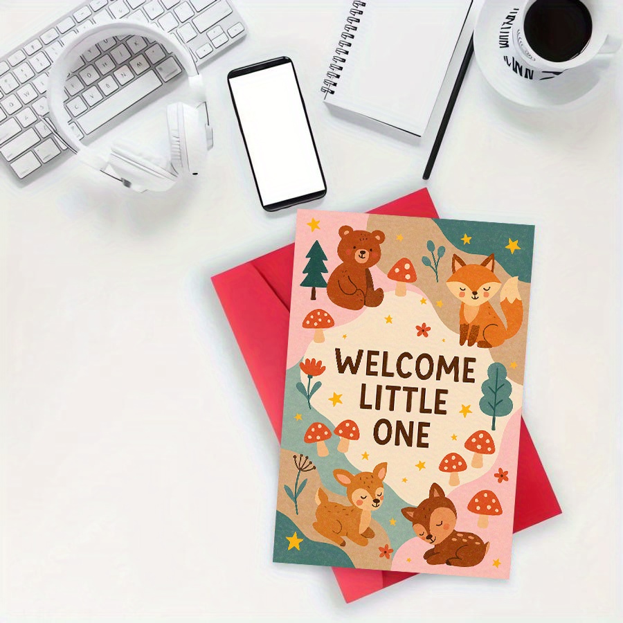Welcome Little One Greeting Card with Cute Forest Animals
