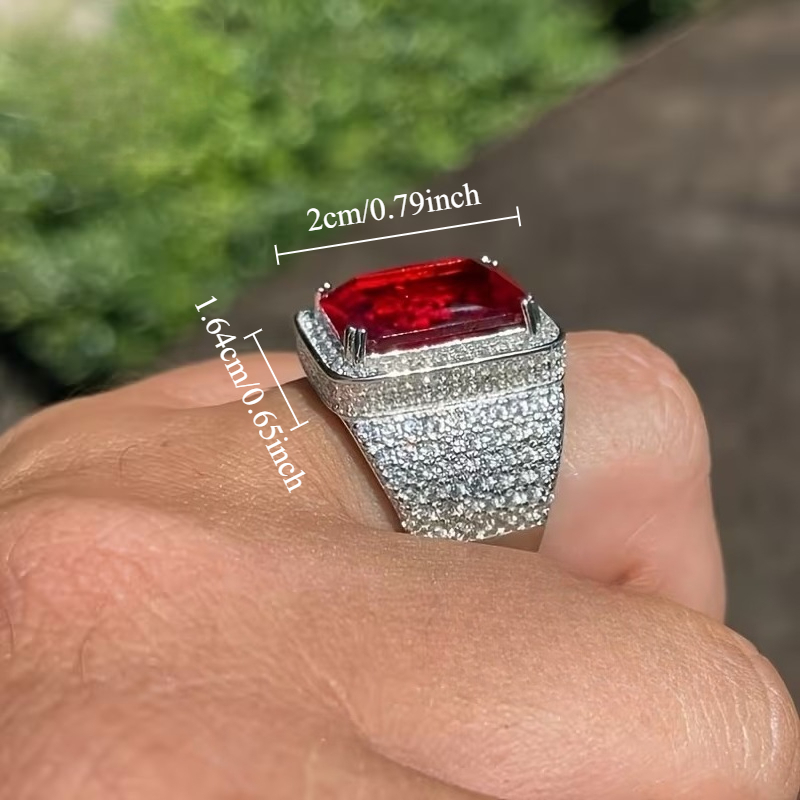 Women's Vintage Luxury Rectangular Red Synthetic Zirconia Statement Ring