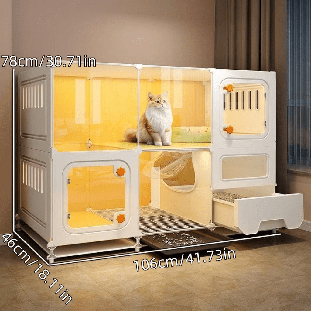 Large 2-Tier Cage with Pull-out Litter Box and Multi-Zone House