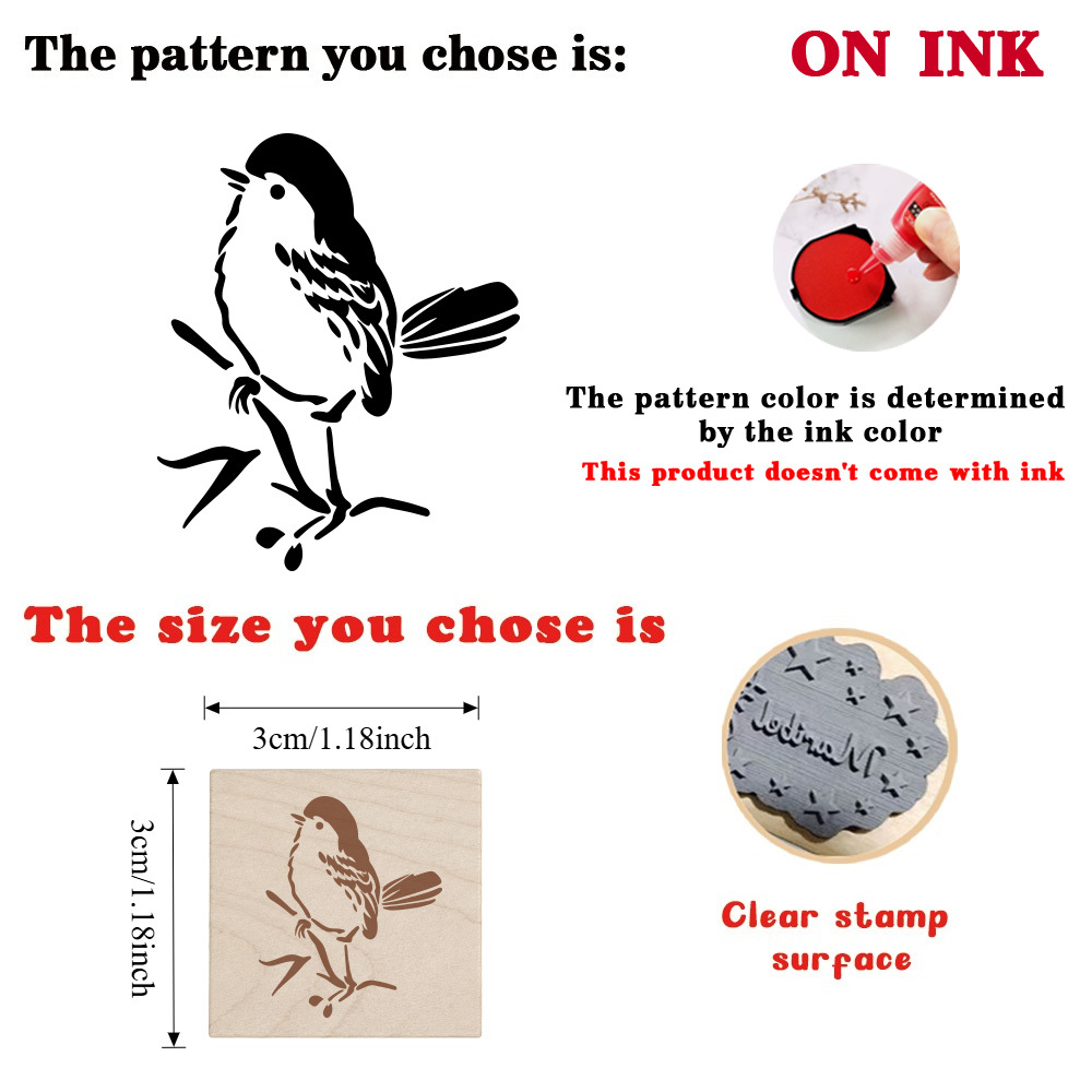 TEMU 1pc Beautiful Natural Wooden Rubber Stamp, Featuring A Great Tit Standing On A Branch, Perfect For Decorating Planners, Diaries, Letters, And