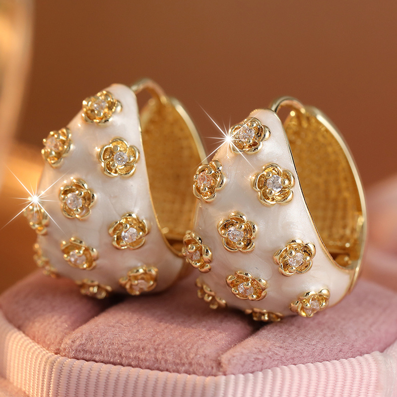 TEMU Pendientes de flores de esmalte vintage y elegantes con detalles de circonita sintética para citas y fiestas de mujeres, versátiles