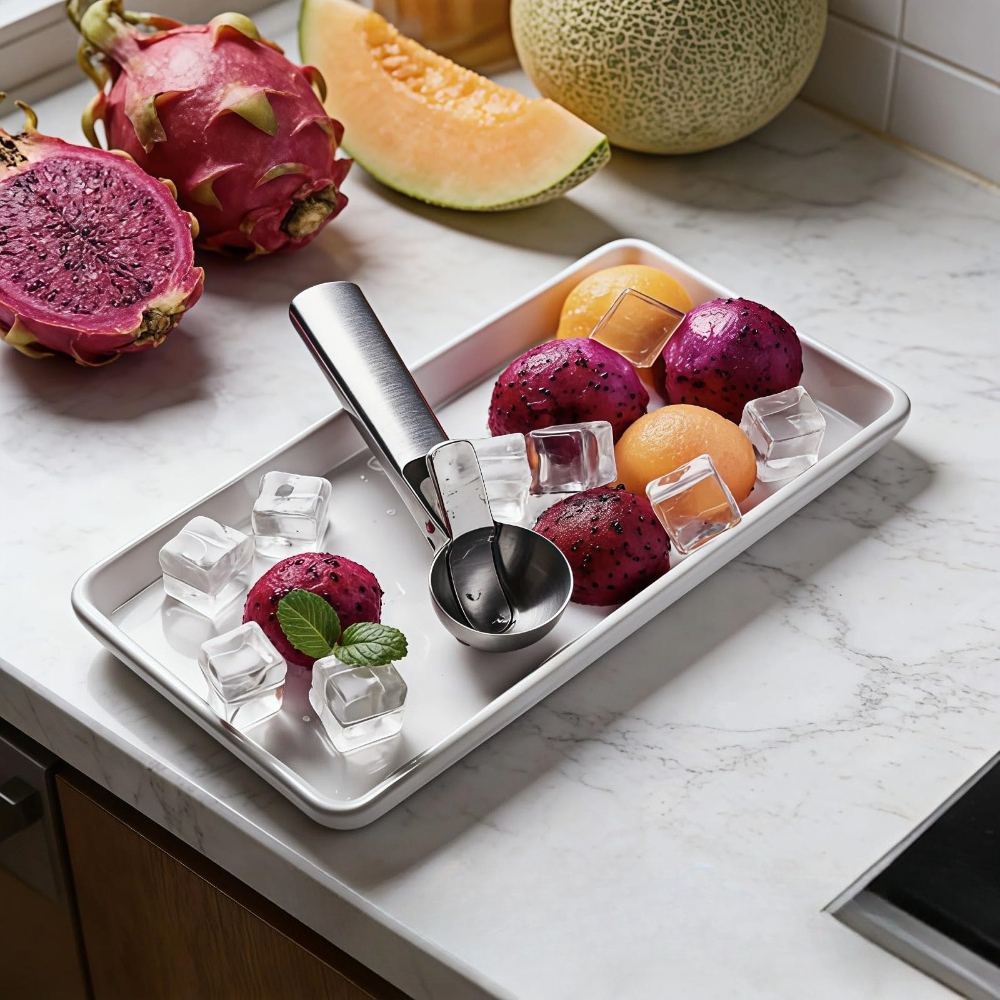 TEMU 1pc Stainless Steel Ice Cream Scoop, Trigger Release Scooper, For Ice Cream, Gelato, , Fruit Balls, , Potato, Dessert Making, Kitchen, Baking,