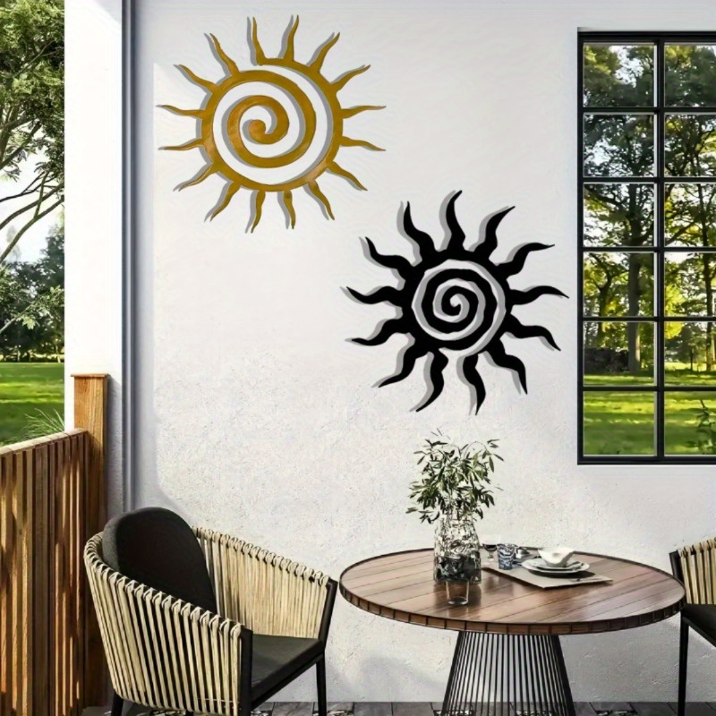 E-shop Spiral Sonne Outdoor Wandkunst Set in Gold und Schwarz, Kreatives Design für Außenwände