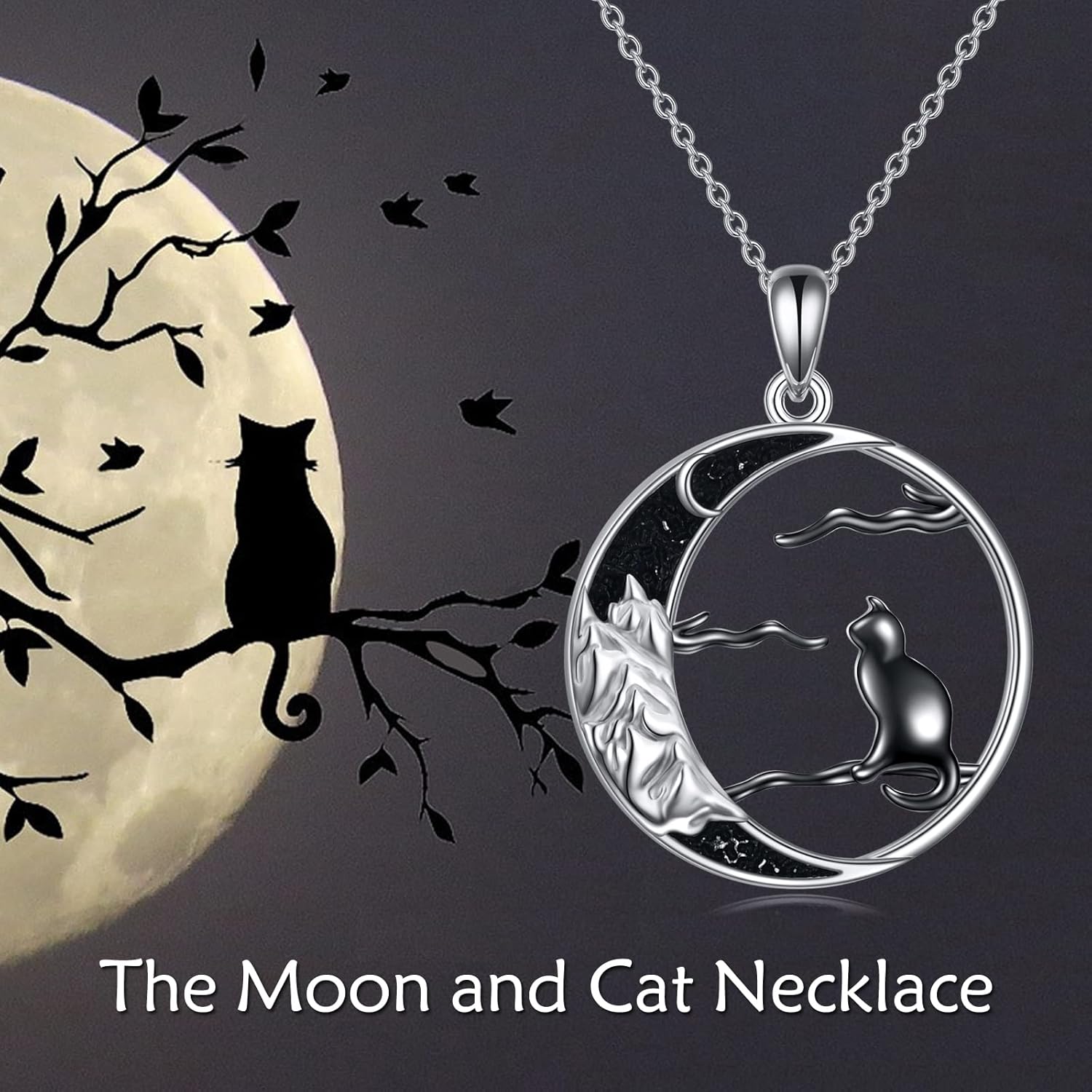 Women's Sterling Silver Black Cat Necklace