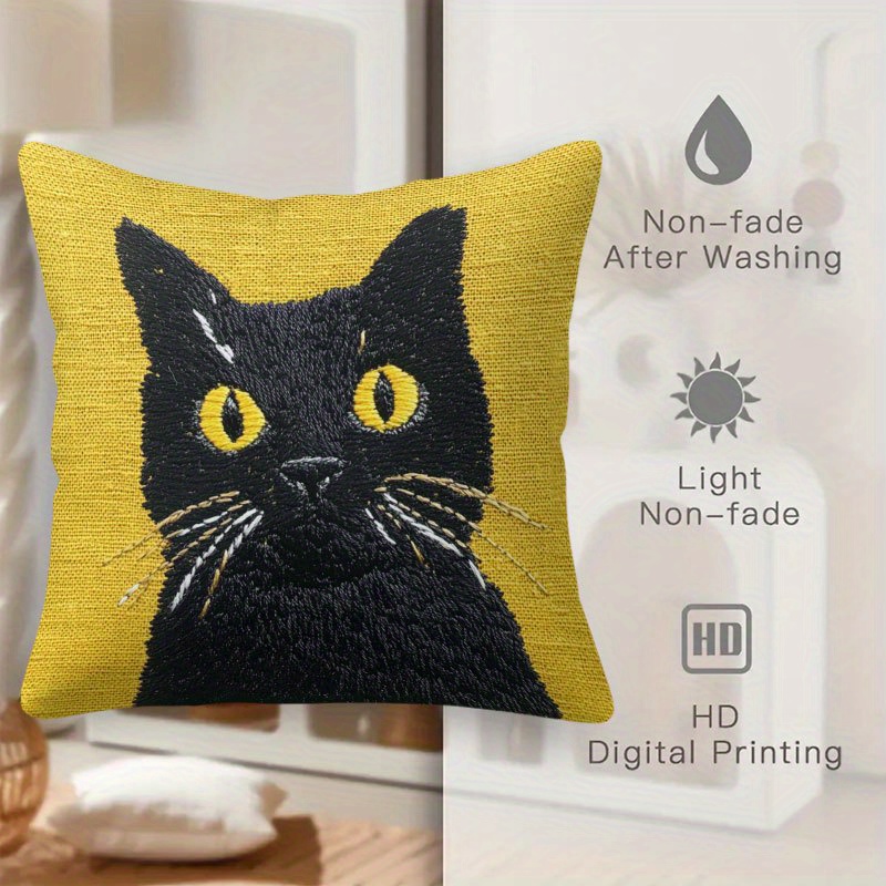 E-shop Kurzer Plüsch Dekorativer Einseitig Bedruckter Ultraweicher Stoff Kissenbezug, Schwarze Katze Muster Kissenbezug, Handwaschbar und