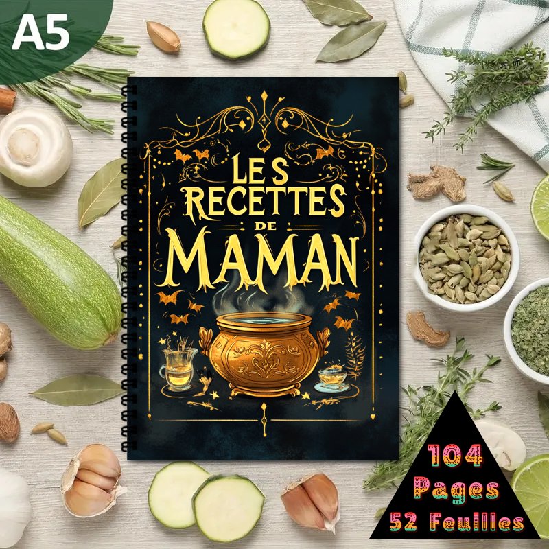 TEMU 1 livre de recettes français | Carnet à spirale A5 pour collection de recettes pour hommes et femmes - Peut contenir jusqu'à avec design de
