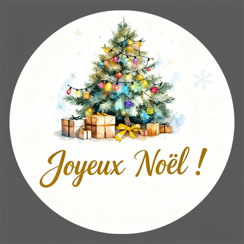 TEMU 96 autocollants cadeaux de Noël - " Noël !" en français avec arbre décoré à , colorées, cadeaux et script doré élégant, étiquettes rondes pour