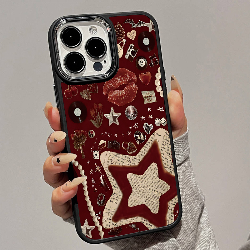 TEMU Phone Case: Red Poster Star Collage Pattern Phone Case For Iphone 16/16pro/16promax/16plus/15/15plus/15pro/15promax, 14/14plus/14pro/14promax,