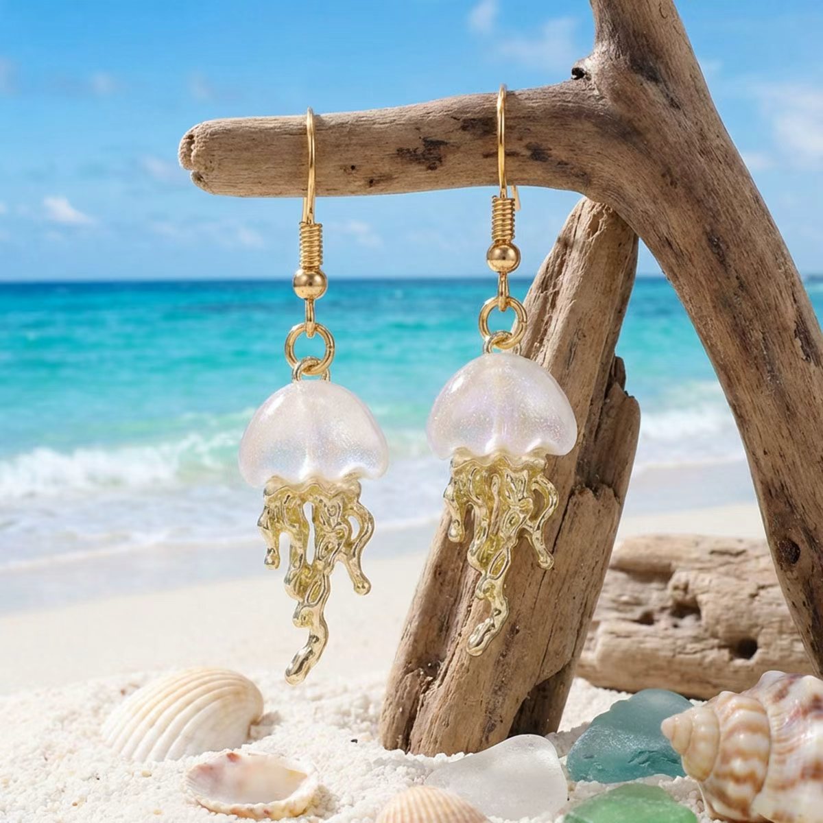 E-shop 1 Paar Quallen-Ohrringe für Damen – Vintage-Ohrringe mit Anhänger aus Harz im Ozean-Thema, geeignet für den , Strandurlaub, farbenfrohes