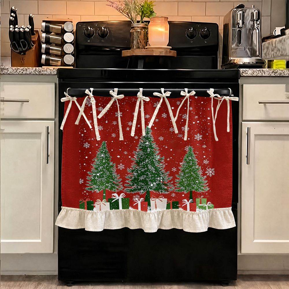 TEMU Plano 2D, Estilo Navideño 2D, Funda para Electrodoméstico de Cocina, Cortina Protectora Multifuncional para Horno, Festivo de Árboles Verdes y