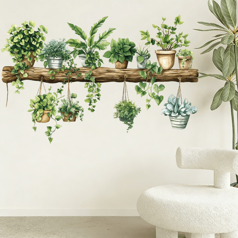 Image of 1pc Stump Planter Wall Sticker, With Hanging Pothos, Forest Atmosphere, Suitable For Decor Living Room Bedroom, Decoration, Removable, Peel And Stick