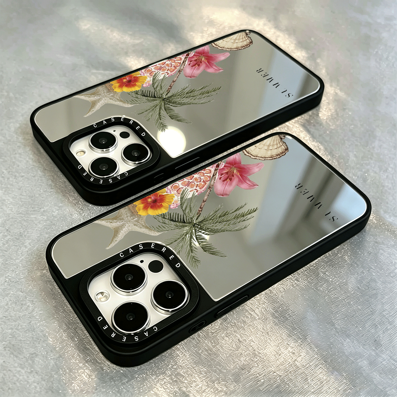 TEMU Phone Case - 1pc 2d Tropical Wind Mirror Iphone Phone Case, Compatible With Full Series, Anti-drop Hard Case, Summer Palm Tree Starfish Floral