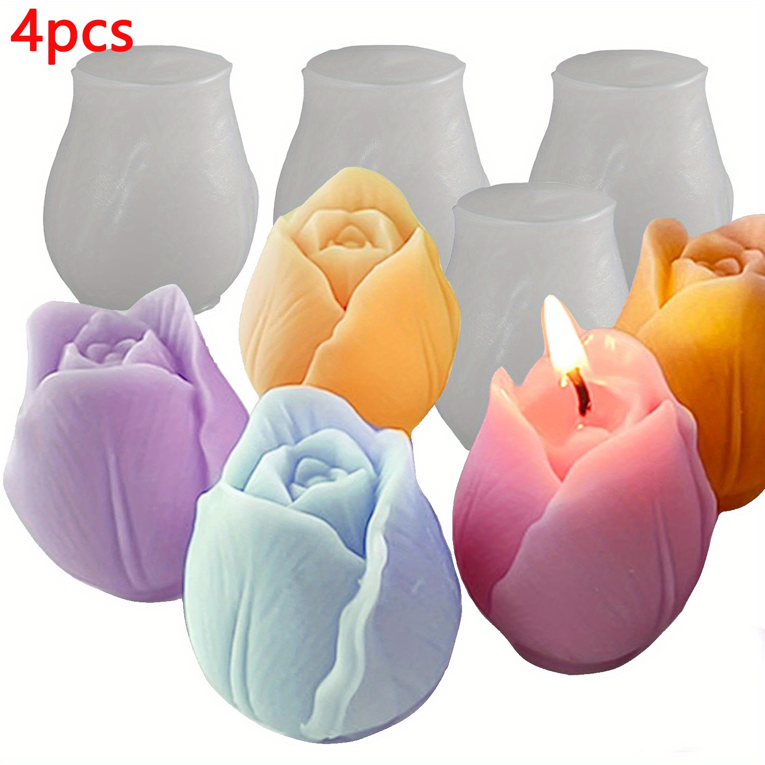 Image of 4pcs Tulip-shaped Silicone Molds - Flexible Floral Molds For , Candles, And Crafts - Heat-resistant& Ideal For Diy Gift Making - Gift For Mom And Daughter