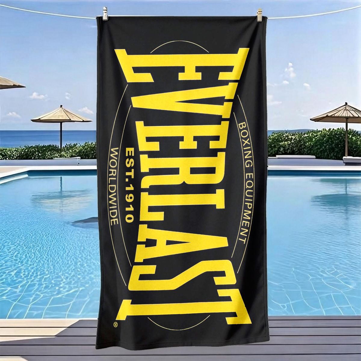 TEMU 1 , Toalla de playa con estampado temático de boxeo, Material de microfibra, negro, Estampada con de slogan inglés , Adecuada para vacaciones en