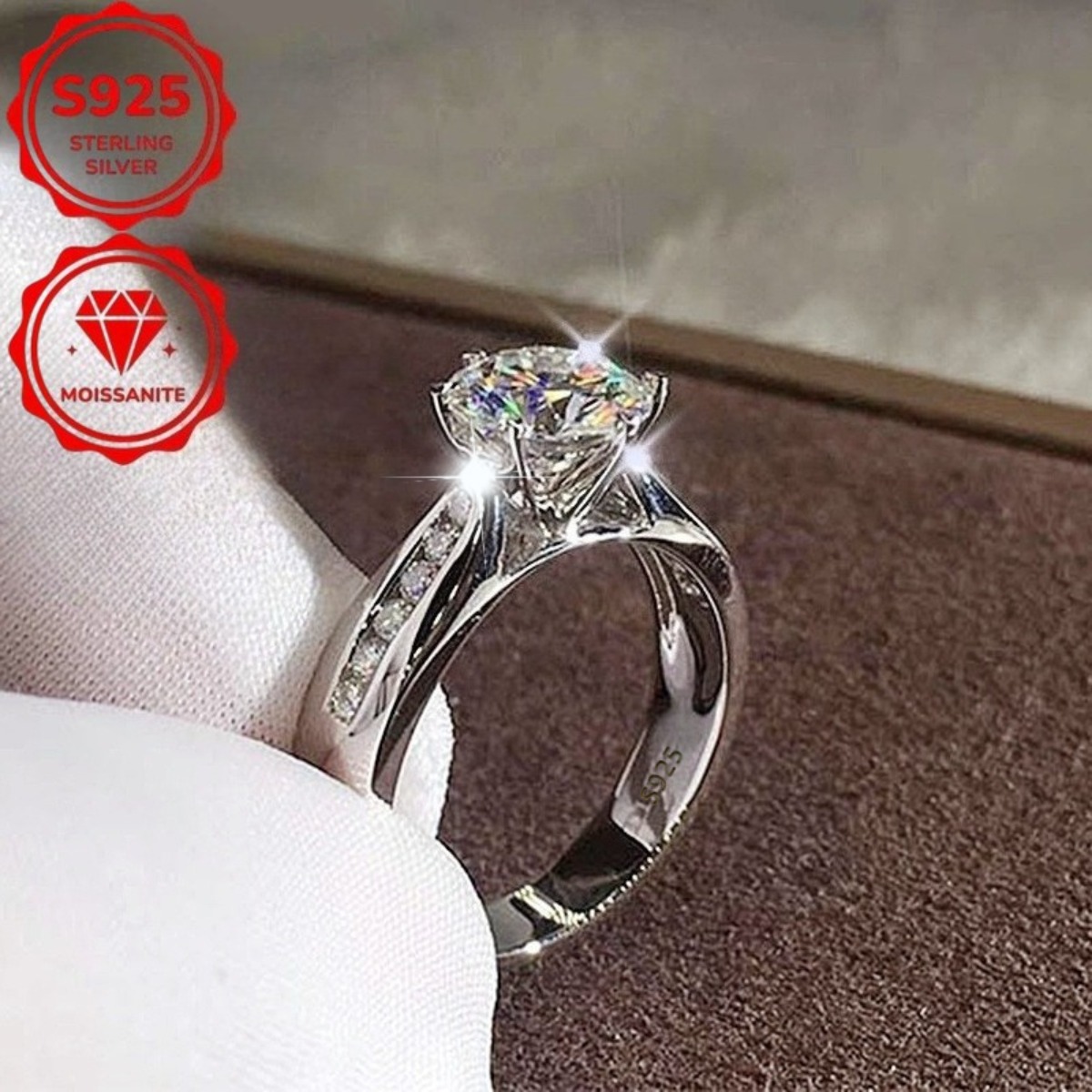TEMU Bague Élégante pour Femme en Argent avec Moissanite , Style Français, Durable, Hypoallergénique, Confortable à , Idéale pour un Usage , Parfaite