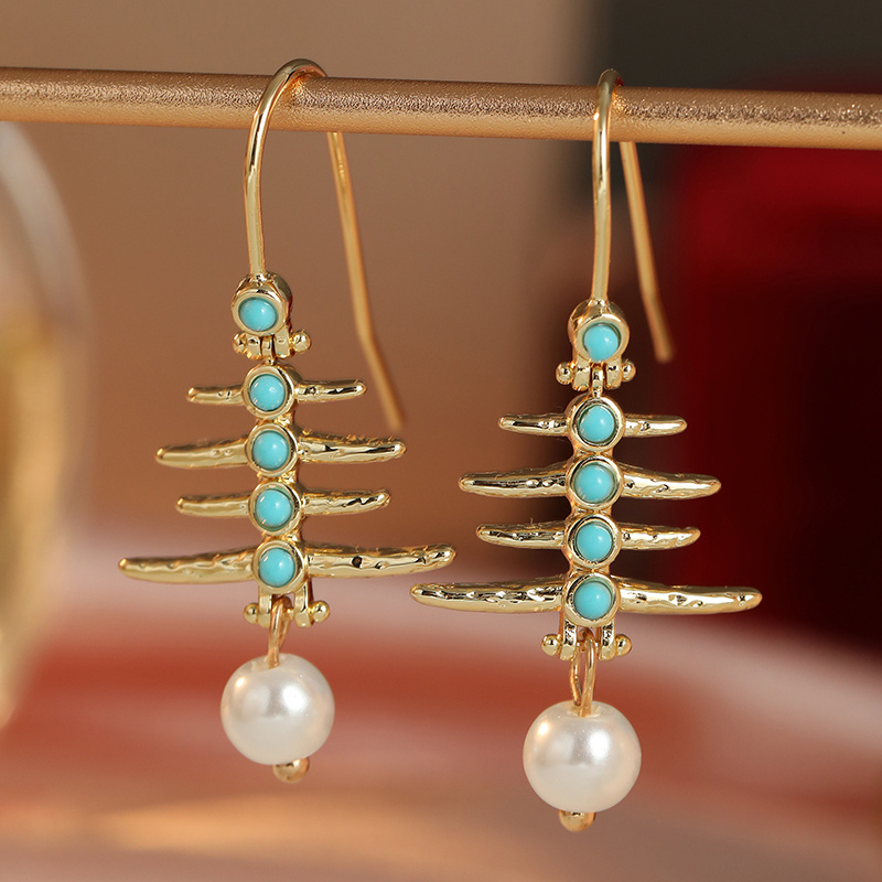 Ladies' Texture Branch Leaf Long Ear Hook Earrings