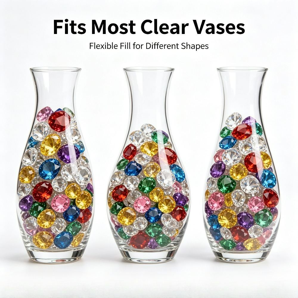 TEMU 340 pezzi 12 mm Riempitivo per vasi a forma di diamante in acrilico multicolore, ghiaia di strass di lucido, pietre preziose decorative per vasi