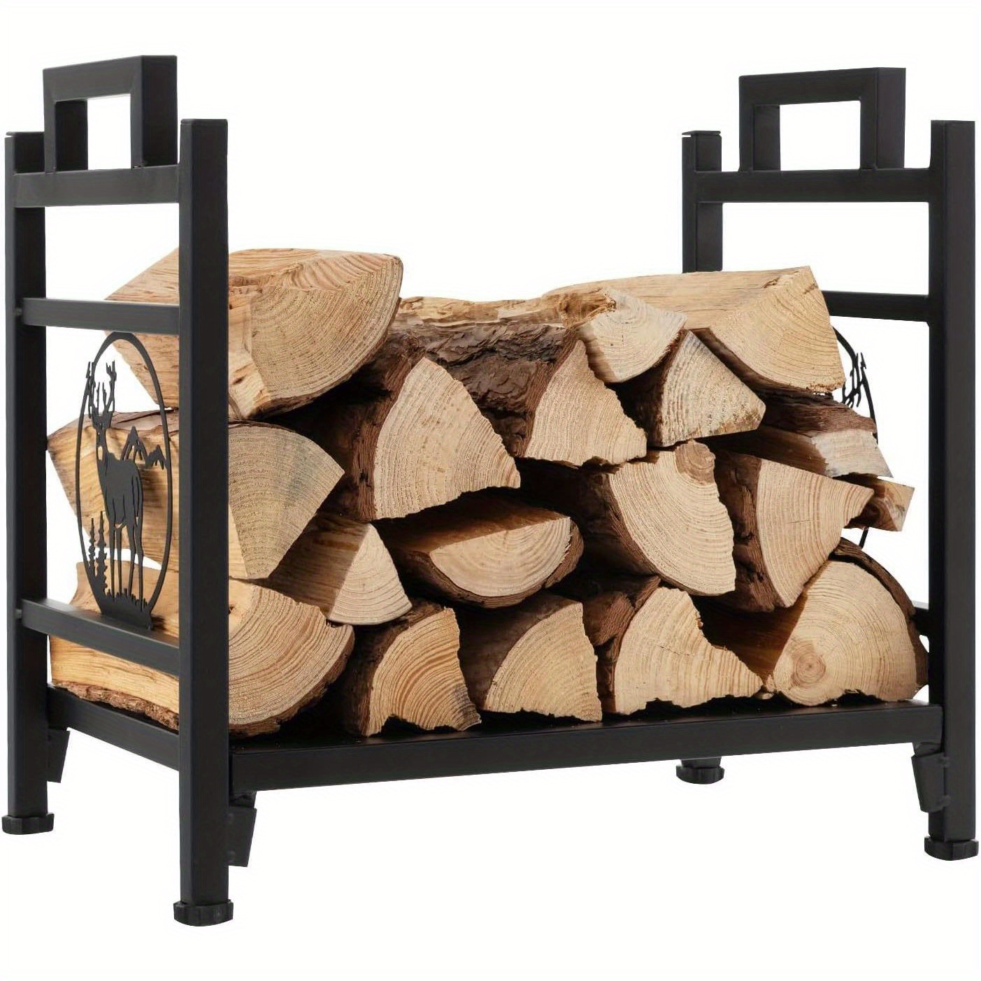 Rustic Moose-patterned Metal Firewood Rack With Handles - , Rust-resistant & Easy For Indoor/outdoor Use, To 66 Lbs