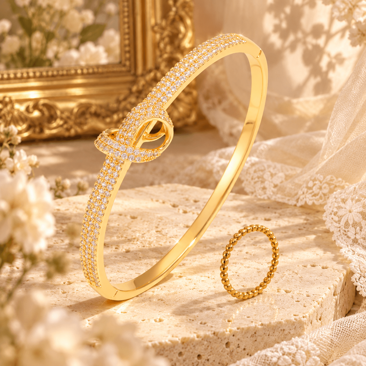 Unisex 2pc 18K Gold Plated Bracelet & Ring Set, Exquisite Design