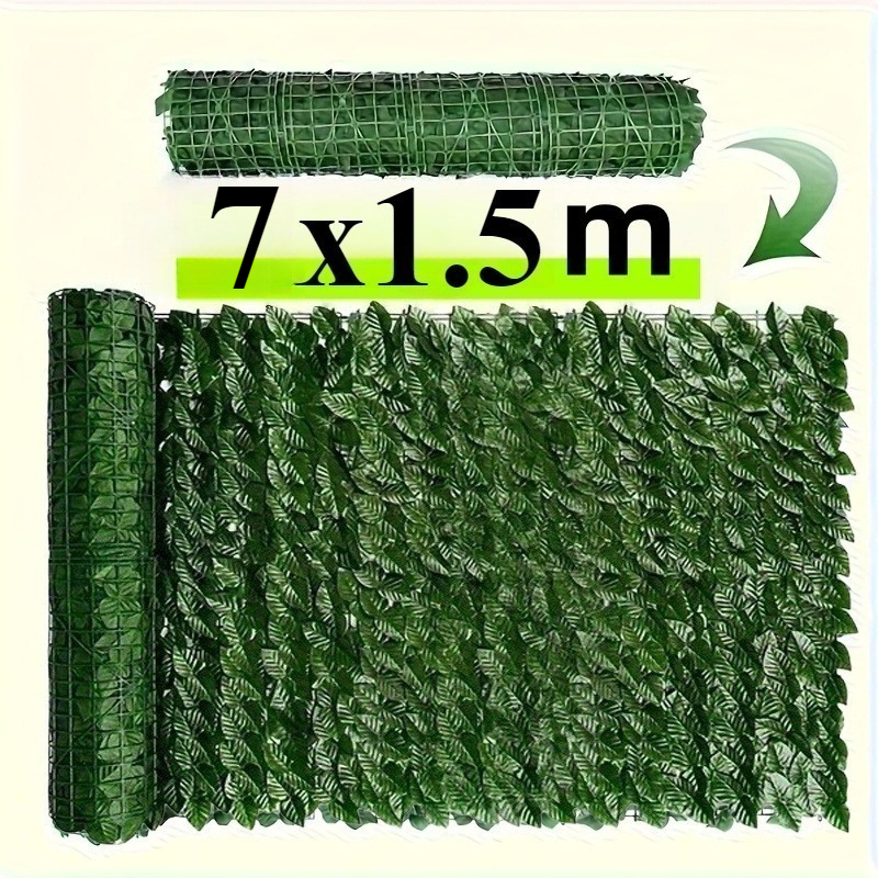 TEMU 1pc 7x1.5m/7x2m/7x1m/7x0.5m Artificial Fake Grass Privacy Fence Screen, Multi-functional Tree Hedge, High Density Artificial Evergreen Ivy