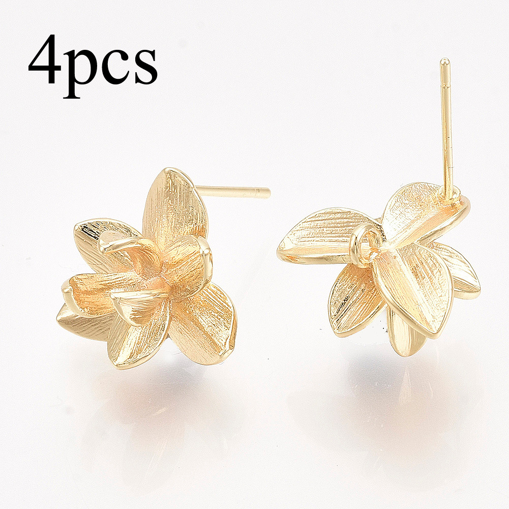TEMU 4 Piezas de Pendientes de Latón con Aro, en Oro de 18K, Flor, 13.5x15mm, Agujero: 1.4mm, Alfiler: 0.8mm, Accesorios para Pendientes DIY