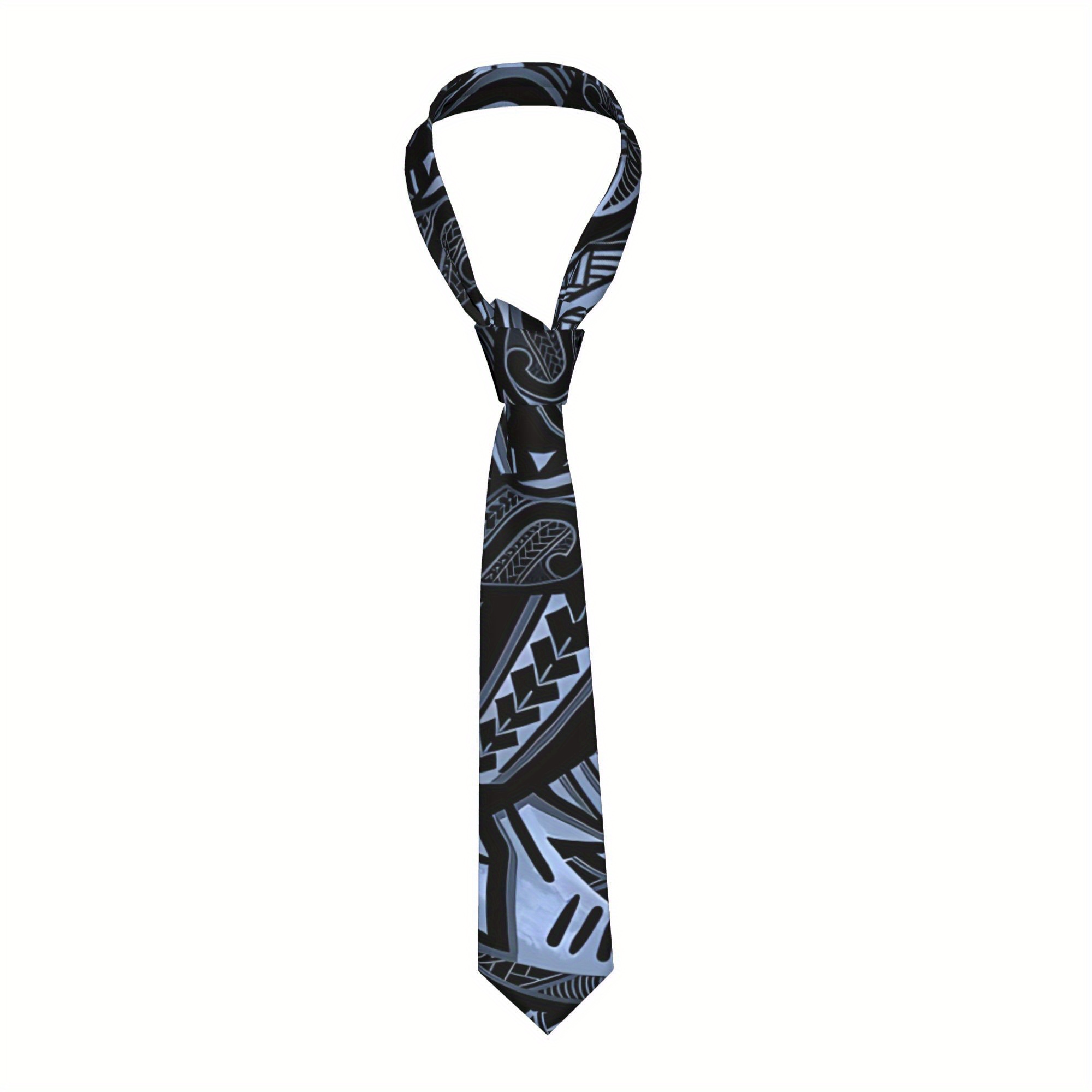 TEMU 1pc Samoan Polynesian Hawaiian Slate Tribal 1505 Tie For Men Soft Comfortable Polyester Woven Accessory Ideal For Weddings Parties Casual Wear